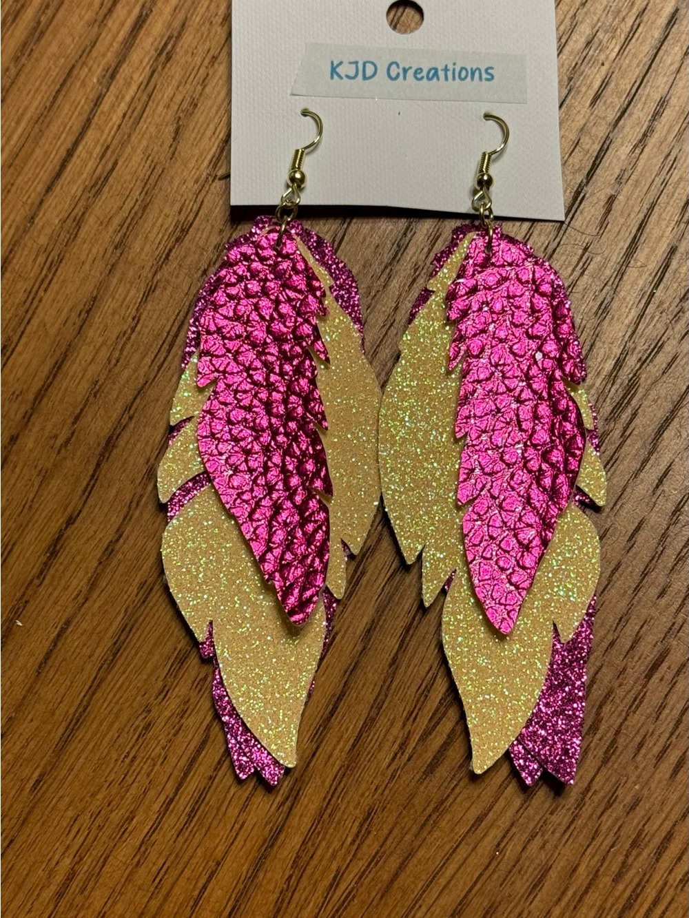 Faux Glitter Leather Feather Dangle Earrings - Purple & Yellow